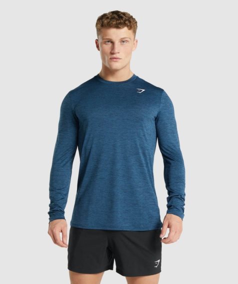 Koszulki Gymshark Arrival Marl Long Sleeve Męskie Granatowe | PL 103YAO